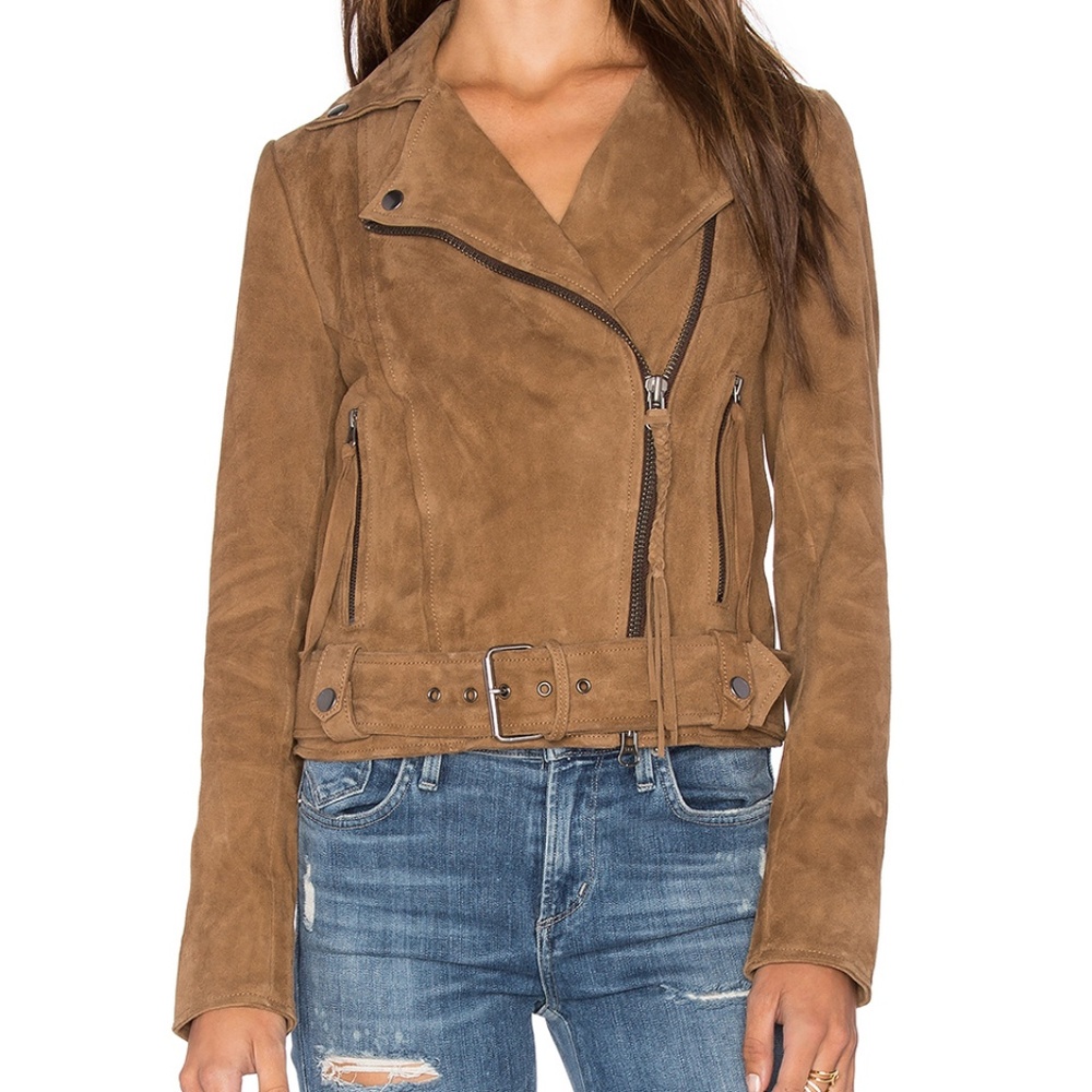 muubbaa brown suede leather jacket